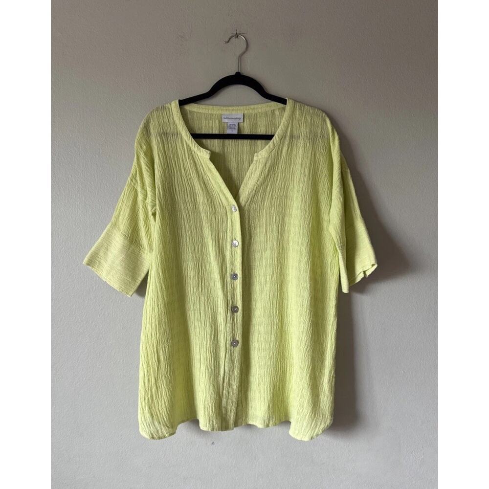 SOFT‎ SURROUNDINGS Linen Blend Tunic Top Women’s Petite PS Button Front Gauze